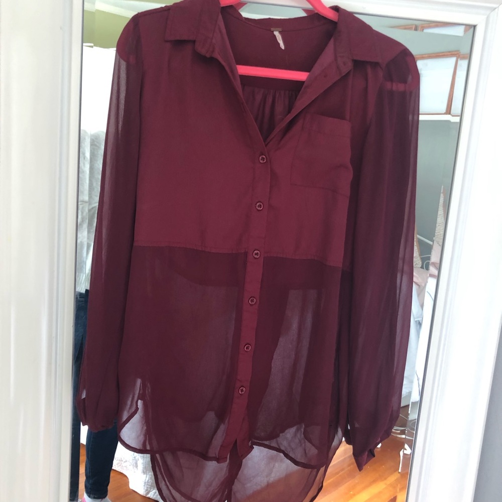 Free people maroon half sheer shirt